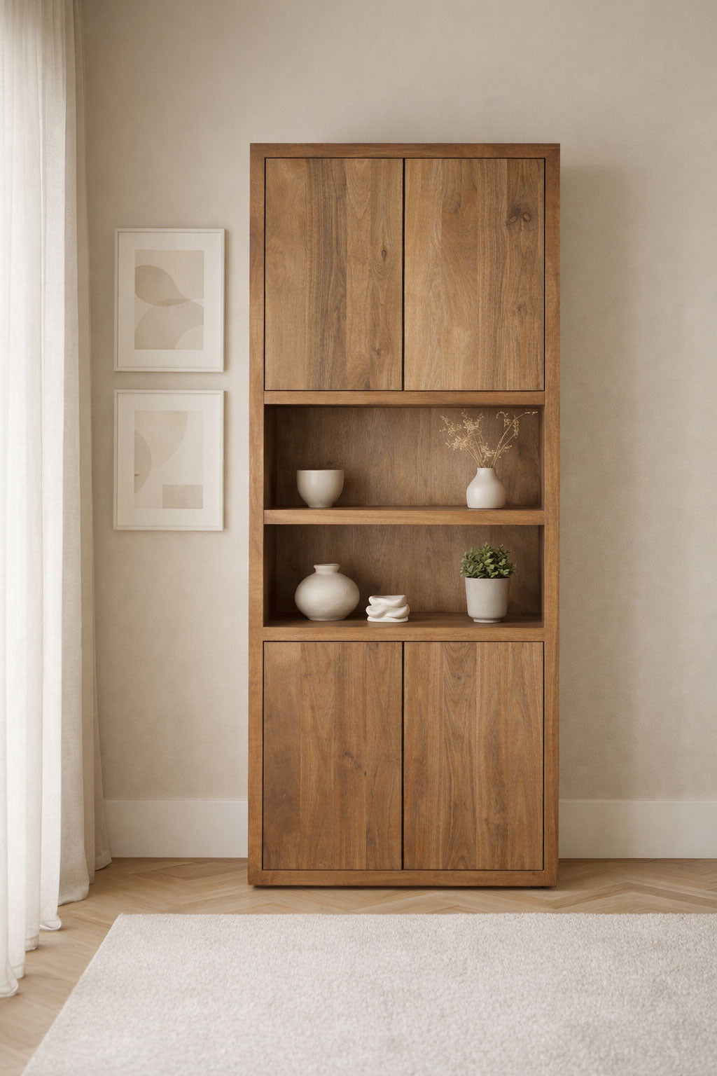 Boekenkast Hugo Brown - 2 vakken 4 deuren | 80 cm
