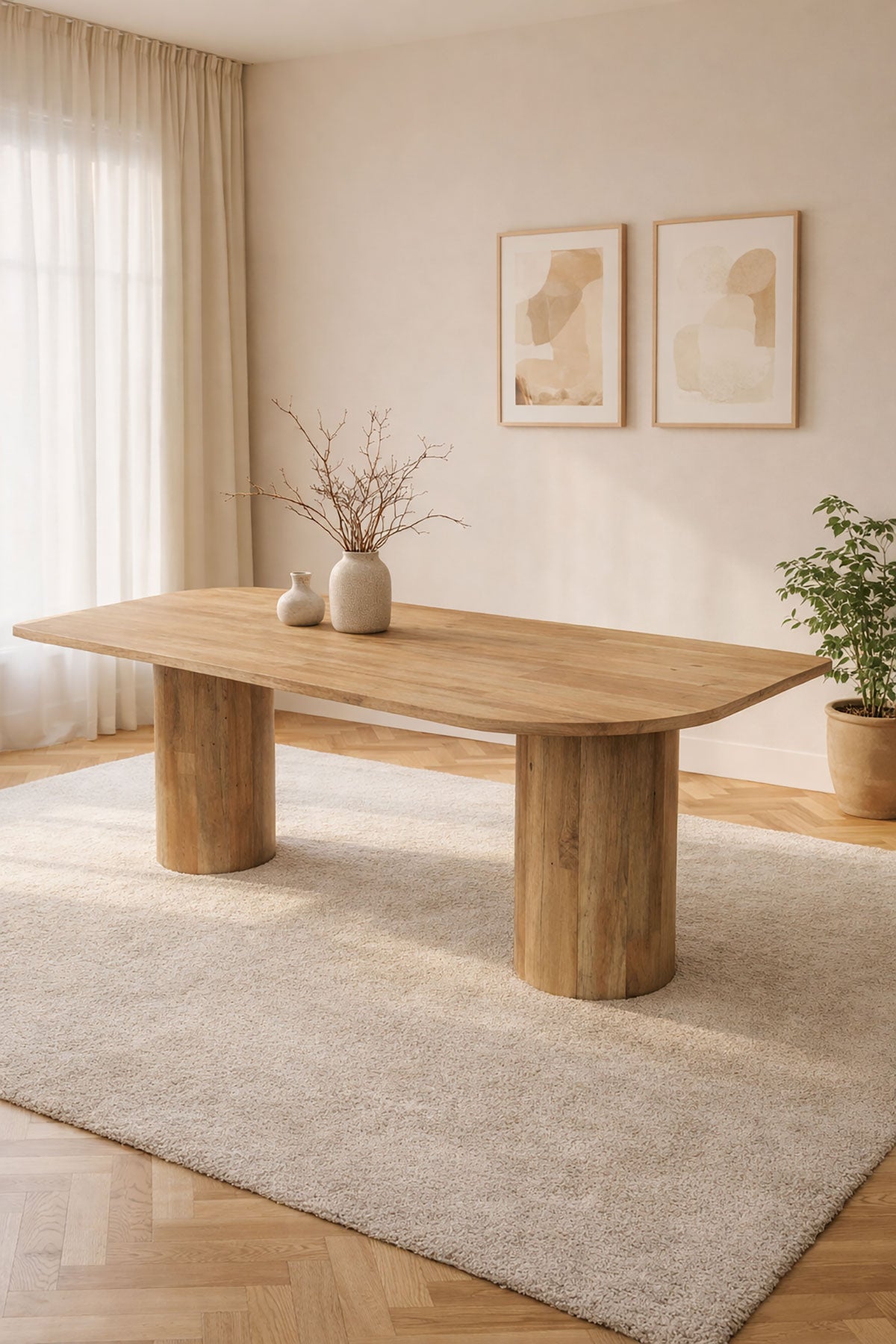 Eettafel Ella Natural with Column Legs - Organic | 200 cm