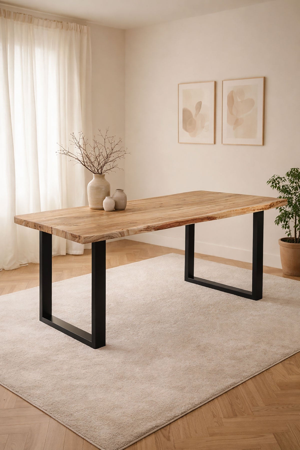Eettafel Max Natural with U Leg - Live Edge | 160 cm