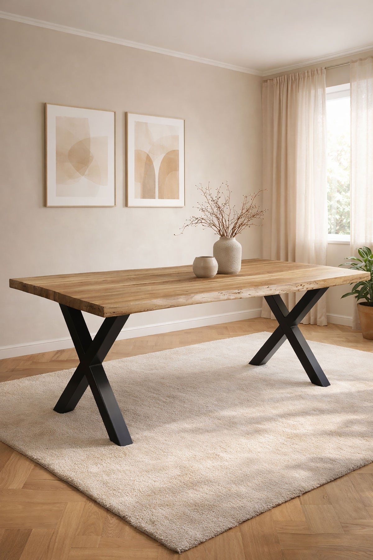 Eettafel Max Natural with X Leg - Live Edge | 160 cm