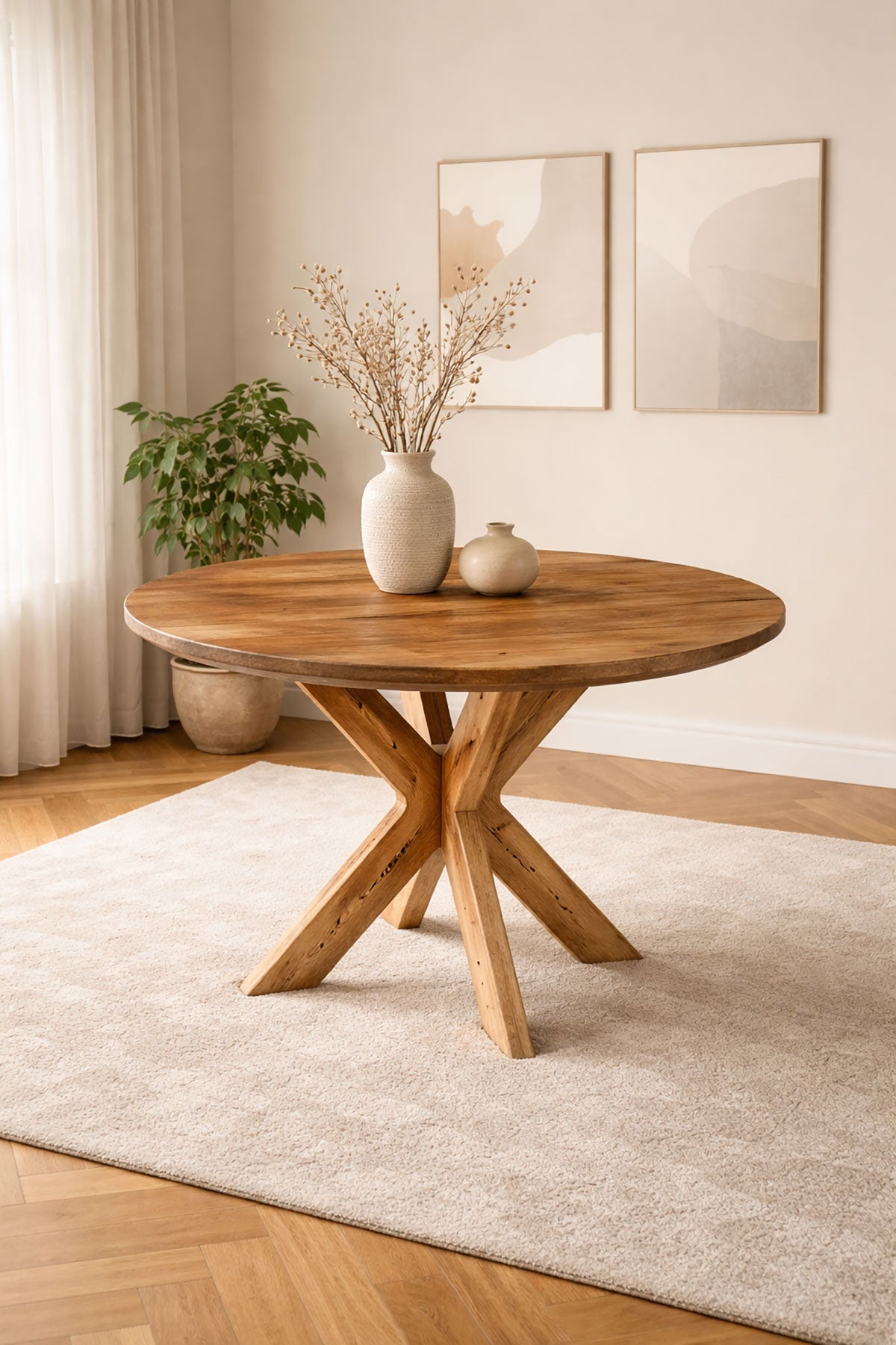 Eettafel Tessa Brown met houten Matrix poten - Rond