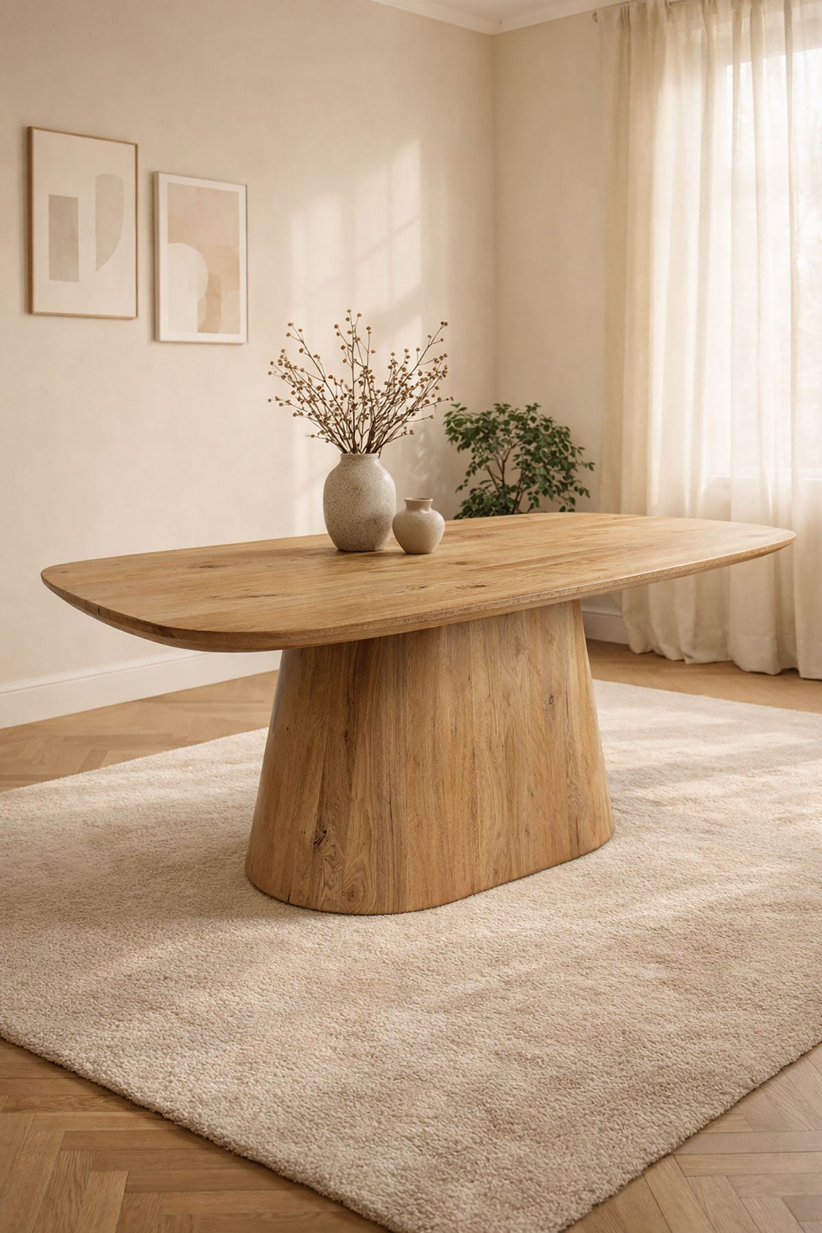 Eettafel Theo Natural with Monolithic Leg - Organic | 180 cm