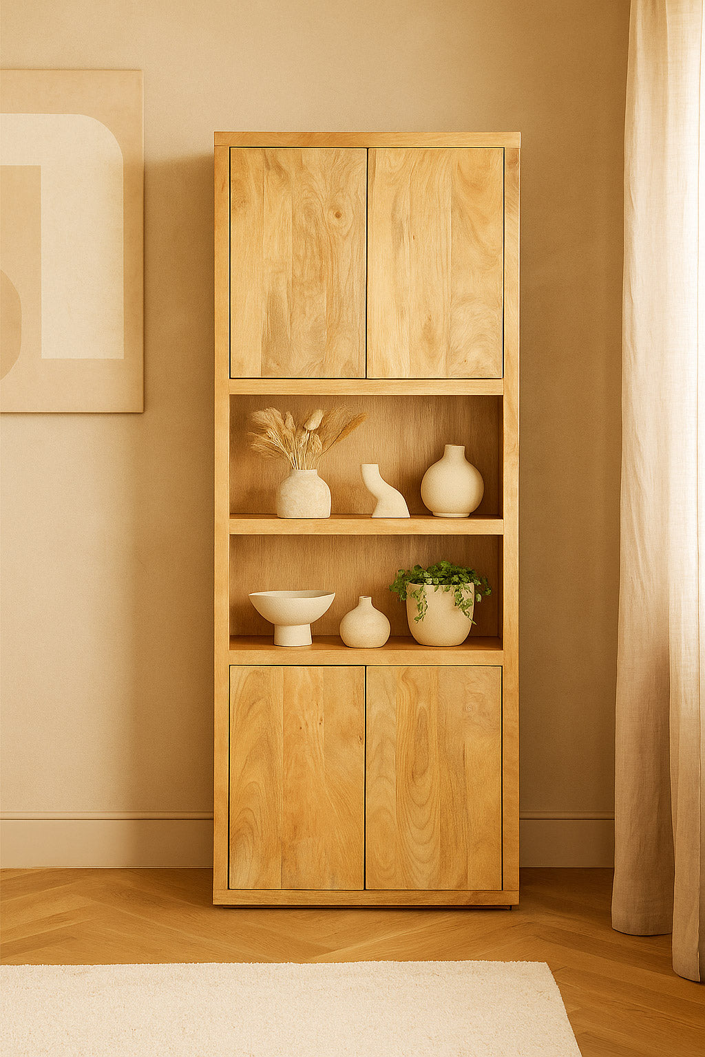 Boekenkast Hugo Natural - 2 vakken 4 deuren | 80 cm