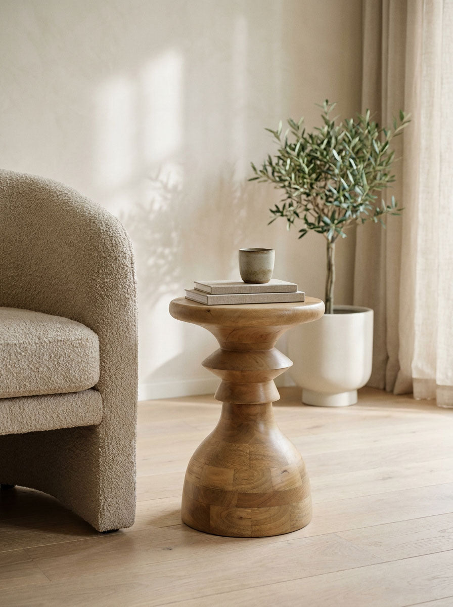 Mangohouten bijzettafel Hennie naturel – rond | 35 cm