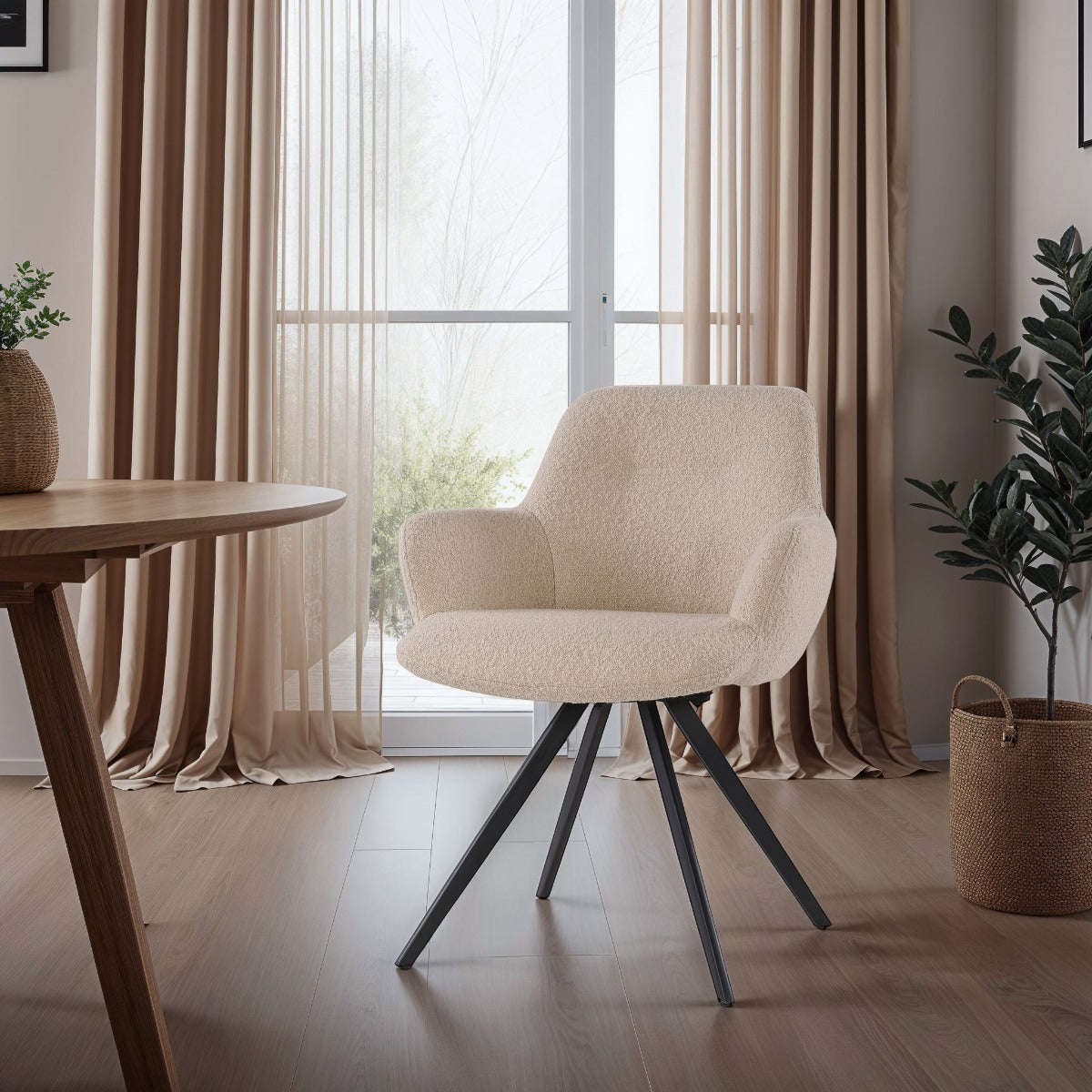 Doreen Swivel Dining Chair – Boucle Beige by Livingfurn (Set of 2)