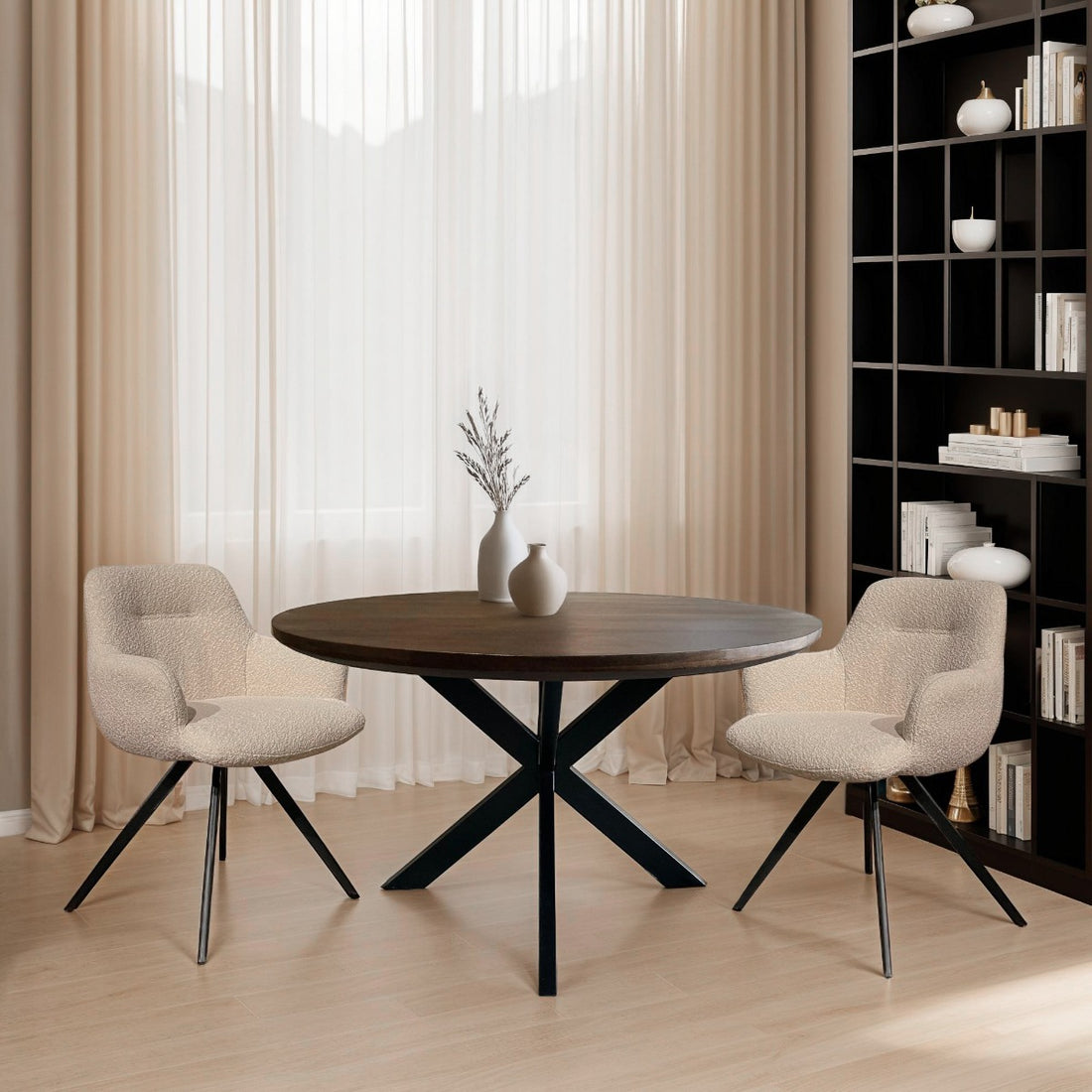 Doreen Swivel Dining Chair – Boucle Beige by Livingfurn (Set of 2)
