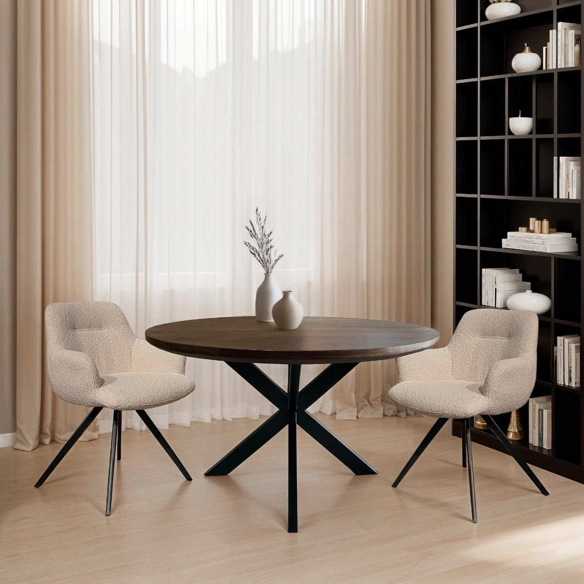Doreen Swivel Dining Chair – Boucle Beige by Livingfurn (Set of 2)