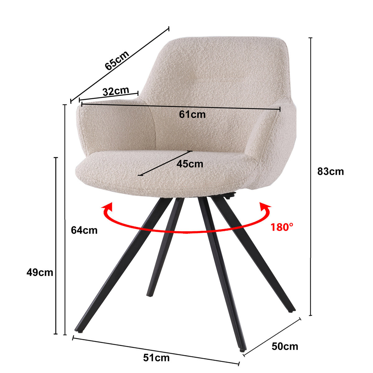 Doreen Swivel Dining Chair – Boucle Beige by Livingfurn (Set of 2)