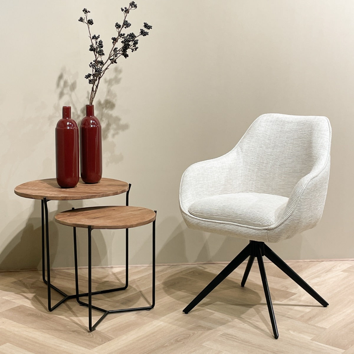 Thomas Swivel Dining Chair – Sand by Livingfurn (Set of 2)