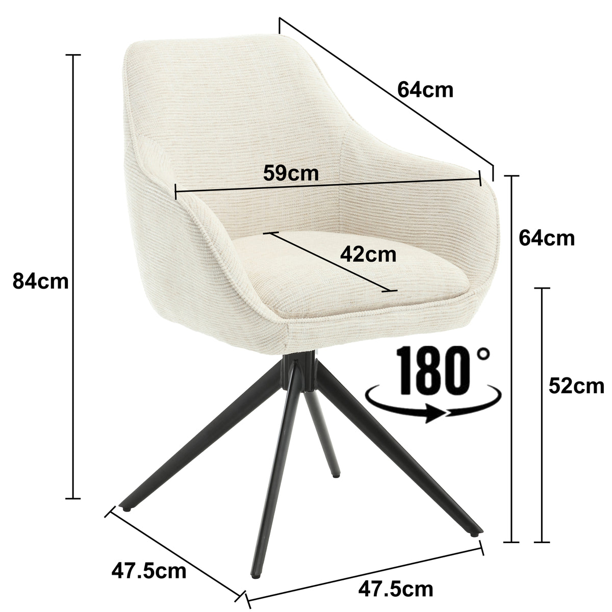 Thomas Swivel Dining Chair – Sand by Livingfurn (Set of 2)