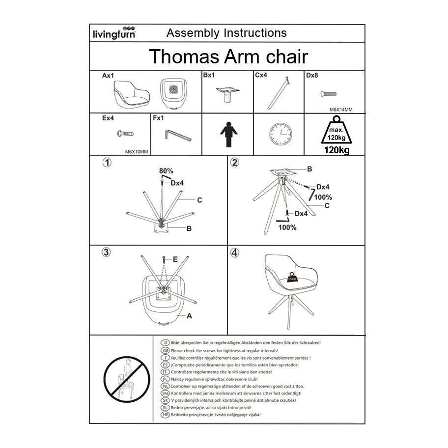 Thomas Swivel Dining Chair – Sand by Livingfurn (Set of 2)