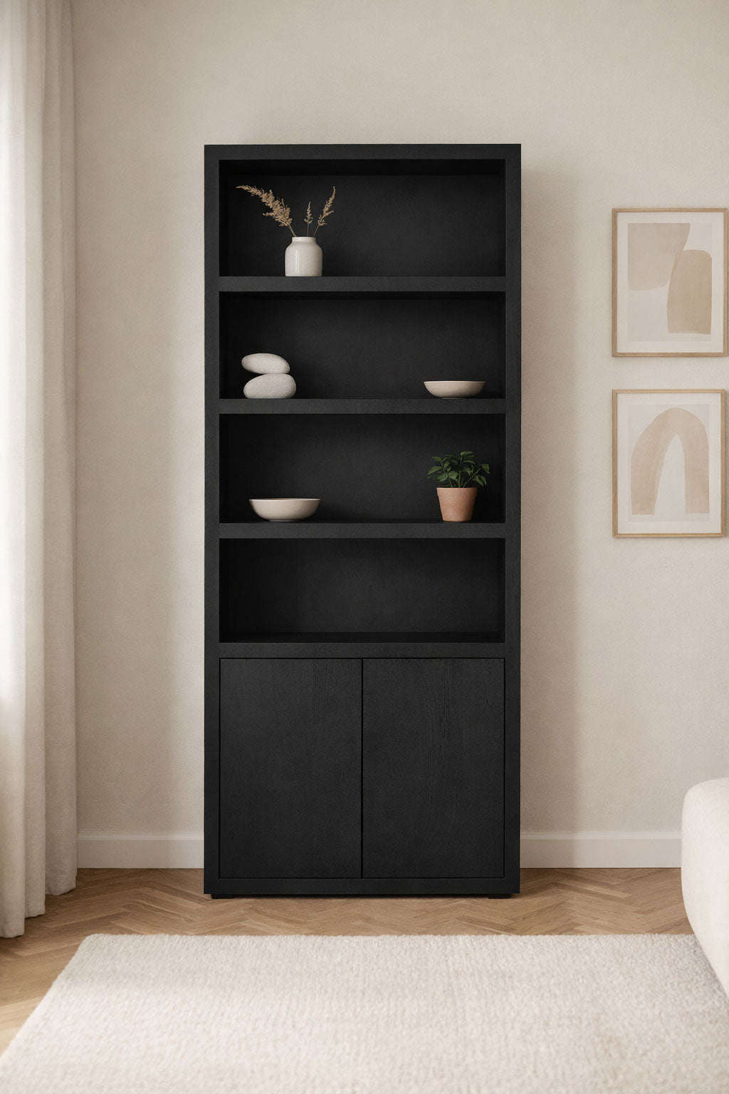 Hugo Bookshelf Black – 4 Shelves | 80 cm