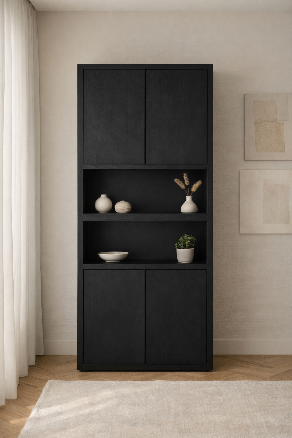 Boekenkast Hugo Black - 2 vakken 4 deuren | 80 cm