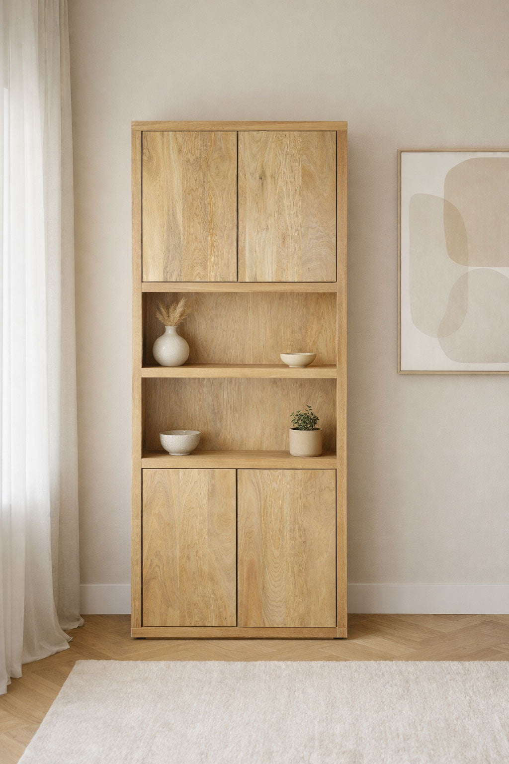 Boekenkast Hugo Natural - 2 vakken 4 deuren | 80 cm