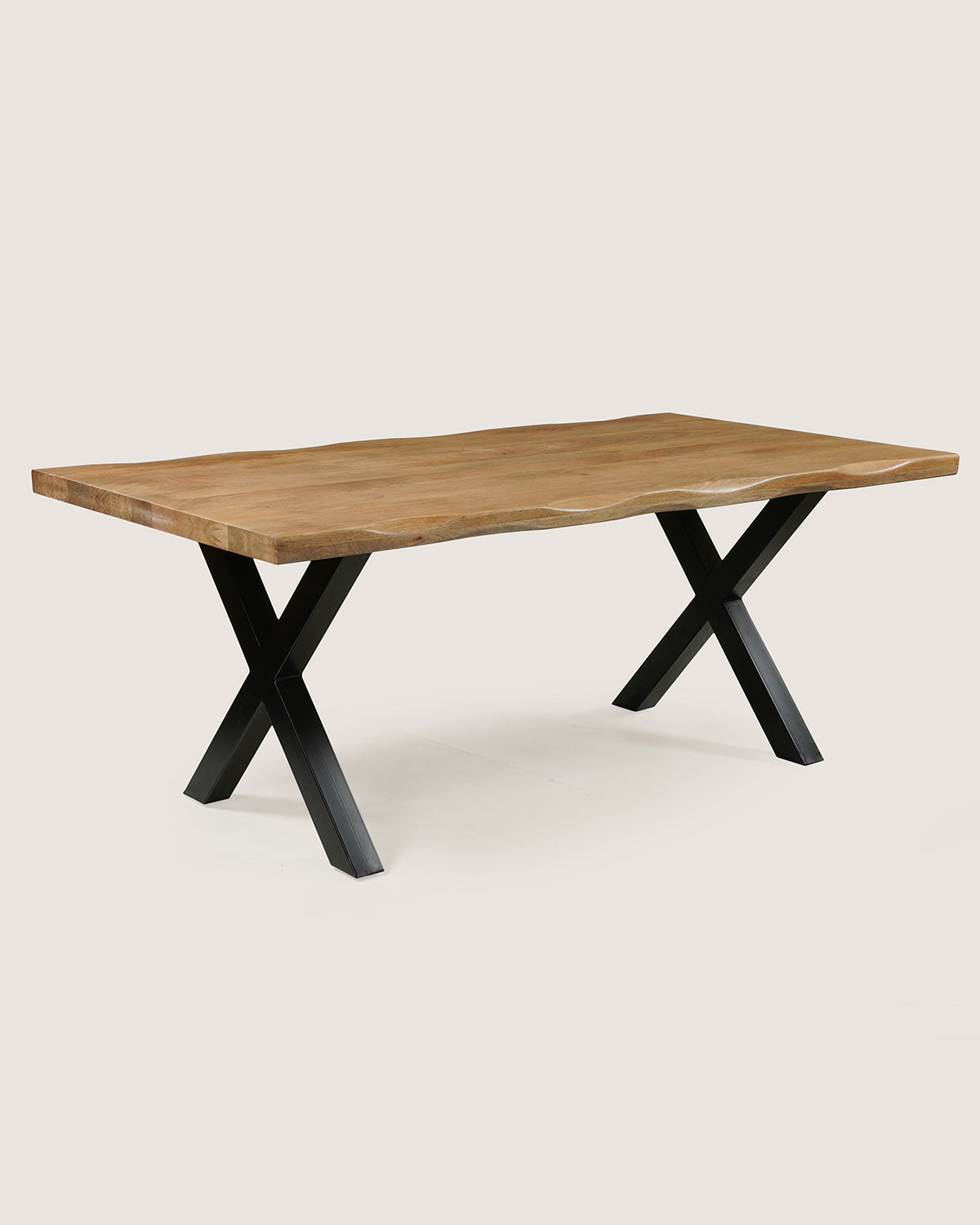 Eettafel Zoe Natural met X-vormige poten - Live Edge