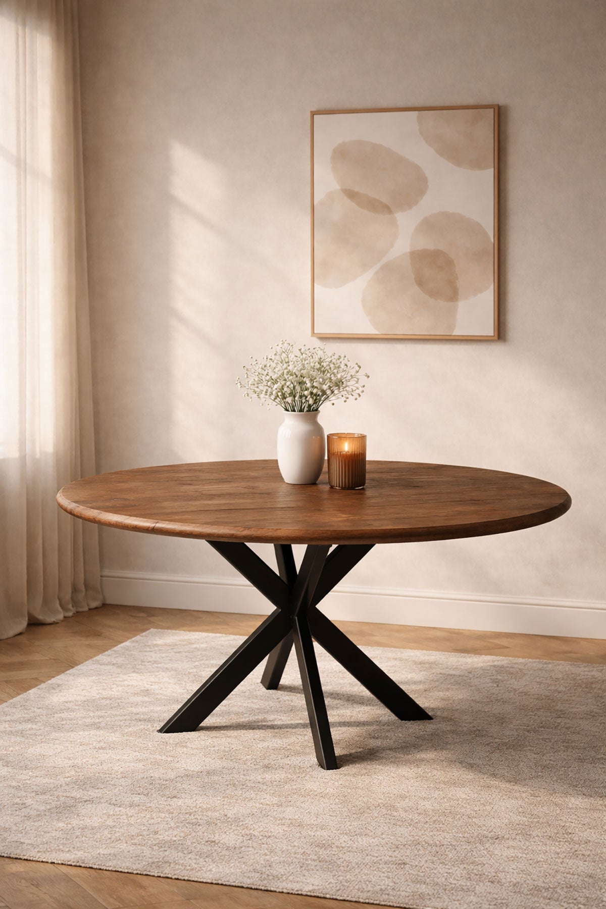 Cora Dining Table Brown with Matrix Legs – Round | 100 cm