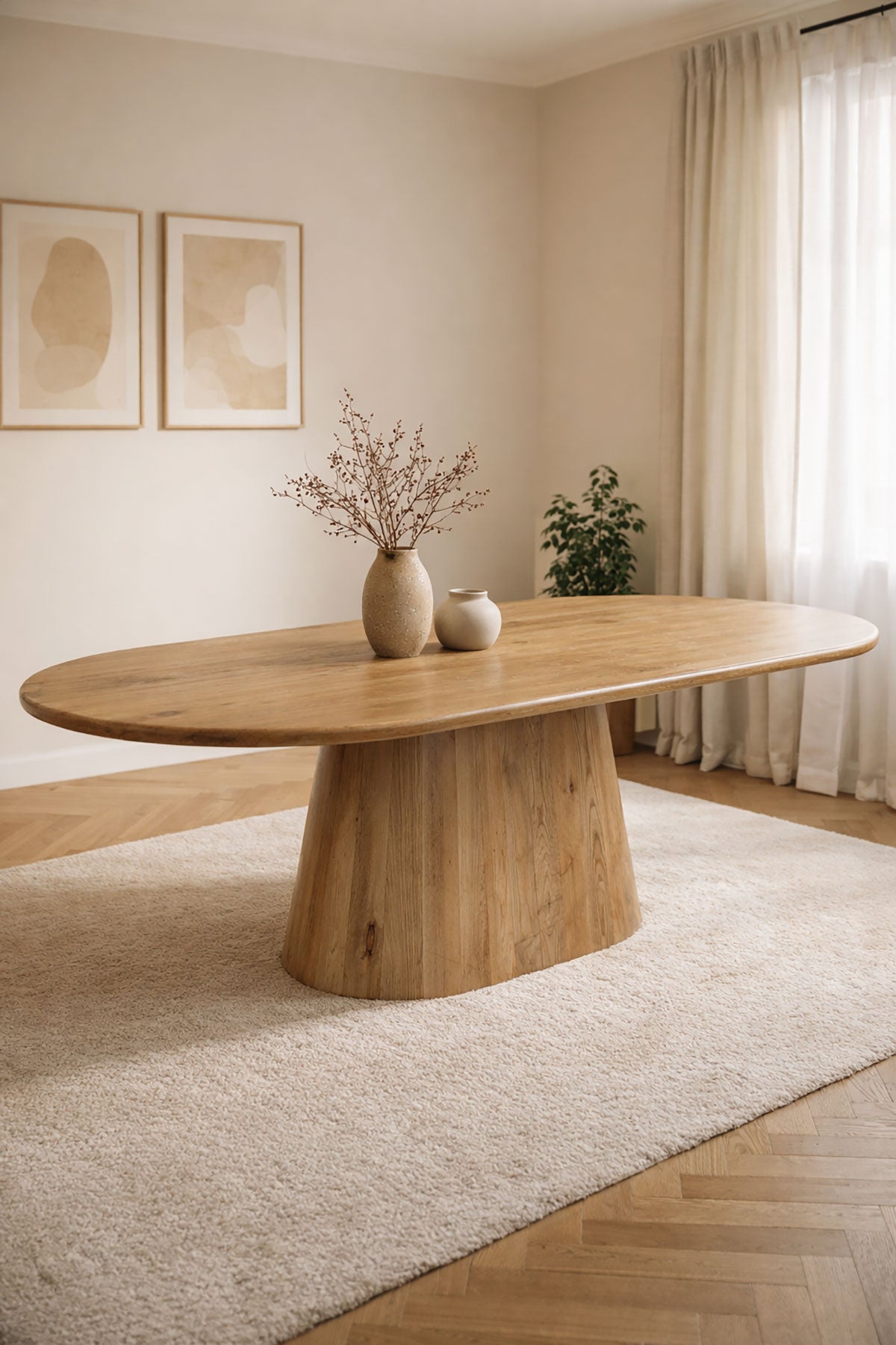 Eettafel Leah Natural with Monolithic Leg- Oval, 200 cm