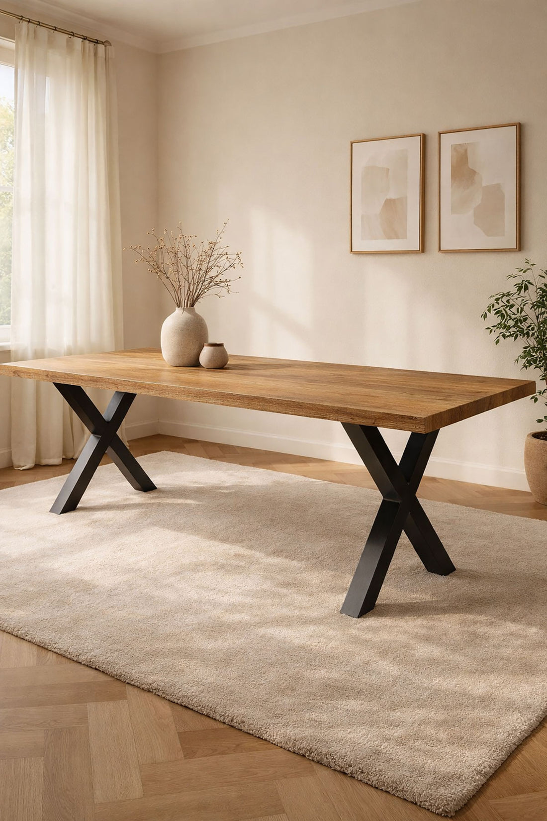 Eettafel Lina Rustic met X-vormige poten - Rechthoekig