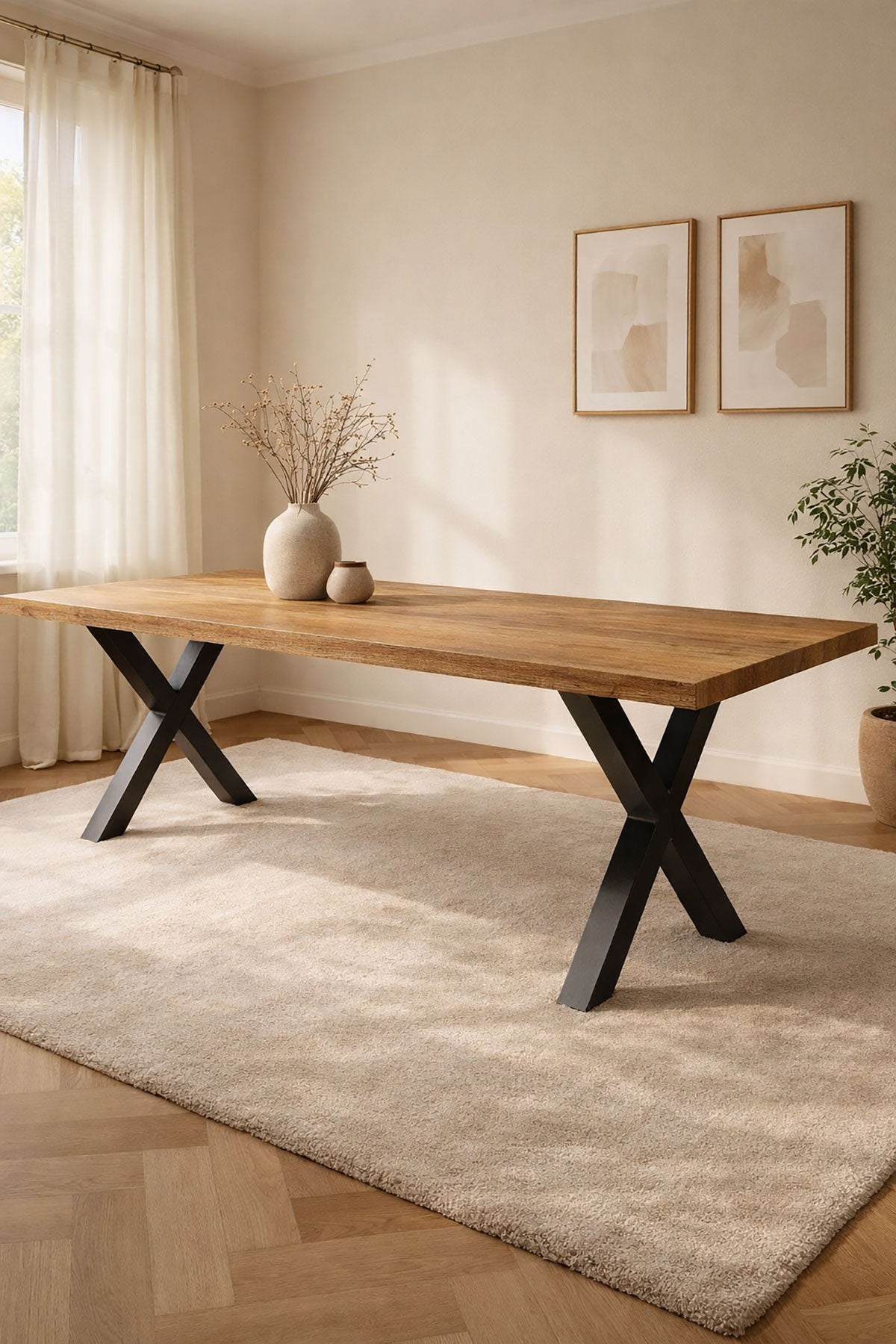 Eettafel Lina Rustic met X-vormige poten - Rechthoekig
