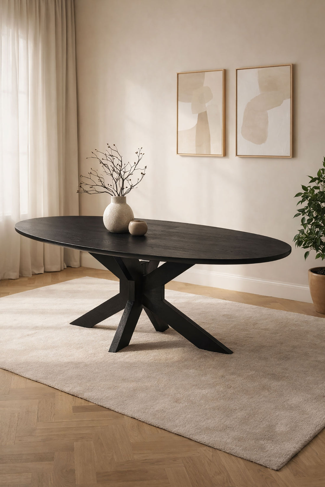 Eettafel Lotte Black with Wooden Matrix Leg - Oval | 140 cm