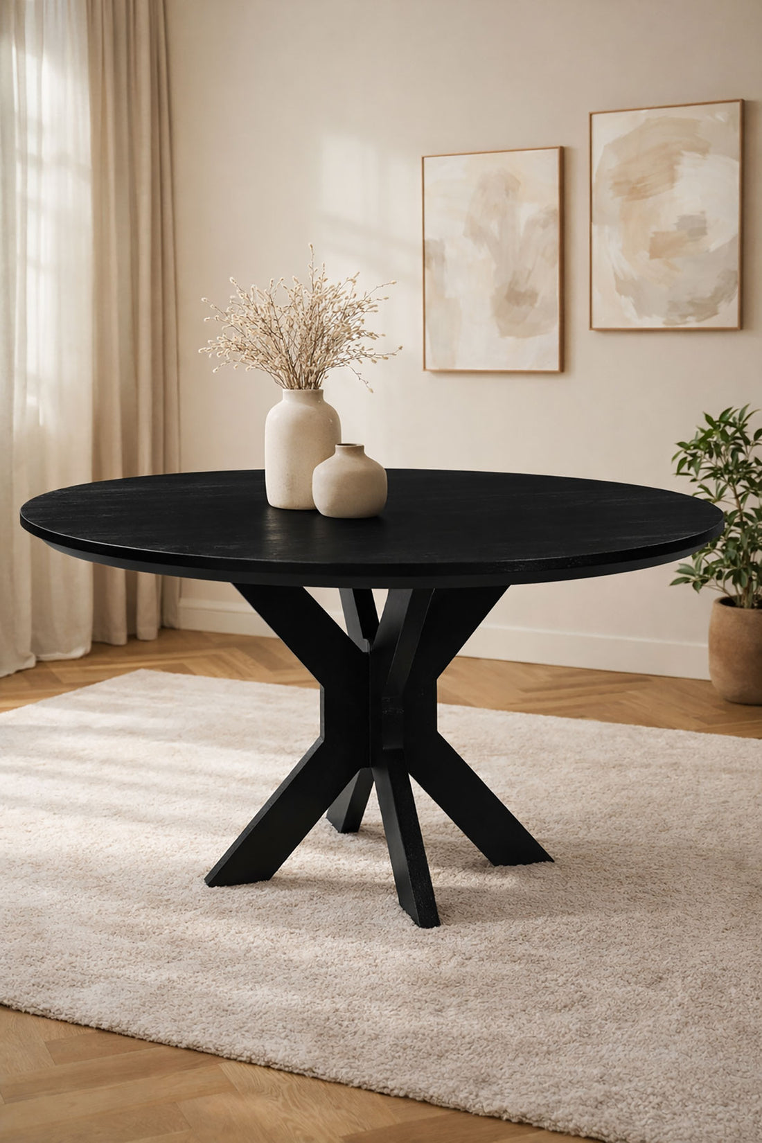 Eettafel Tessa Black with Wooden Matrix Legs - Round | 100 cm