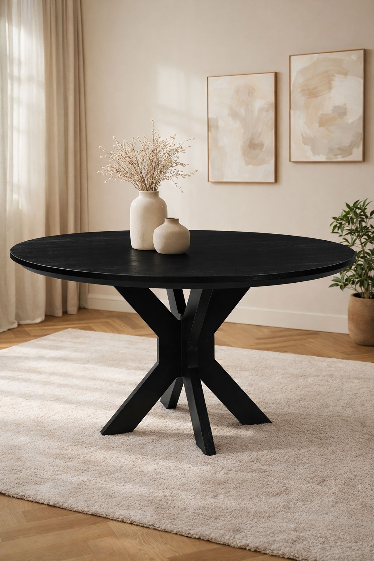 Eettafel Tessa Black with Wooden Matrix Legs - Round | 100 cm