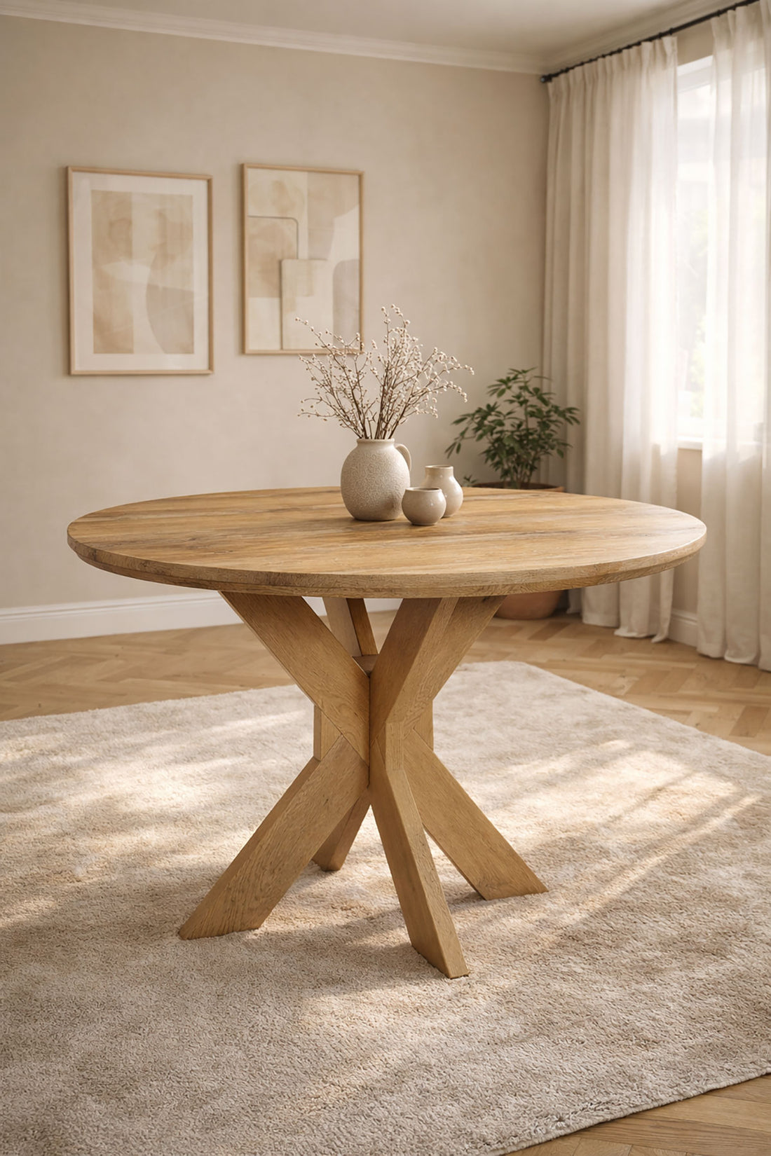 Eettafel Tessa Natural  with Wooden Matrix Legs- Round | 110 cm