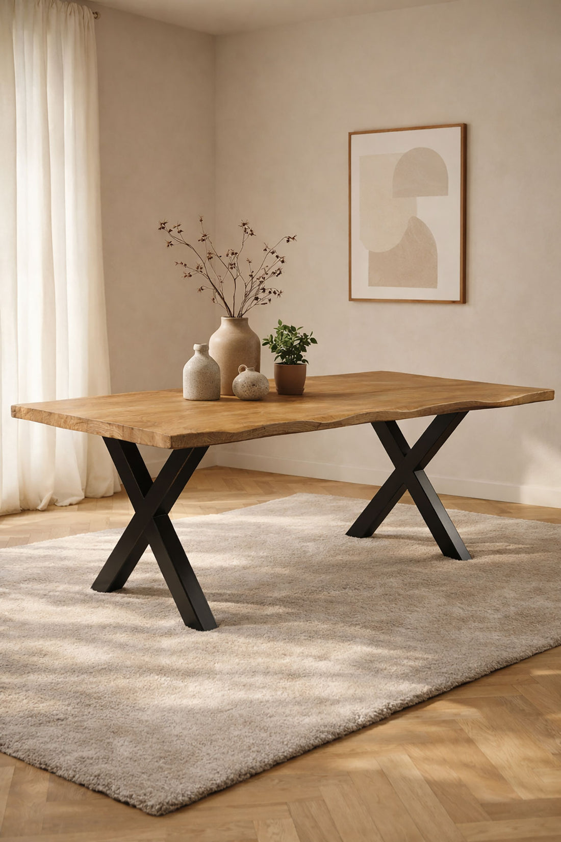 Eettafel Zoe Natural with X Leg - Live Edge | 160 cm