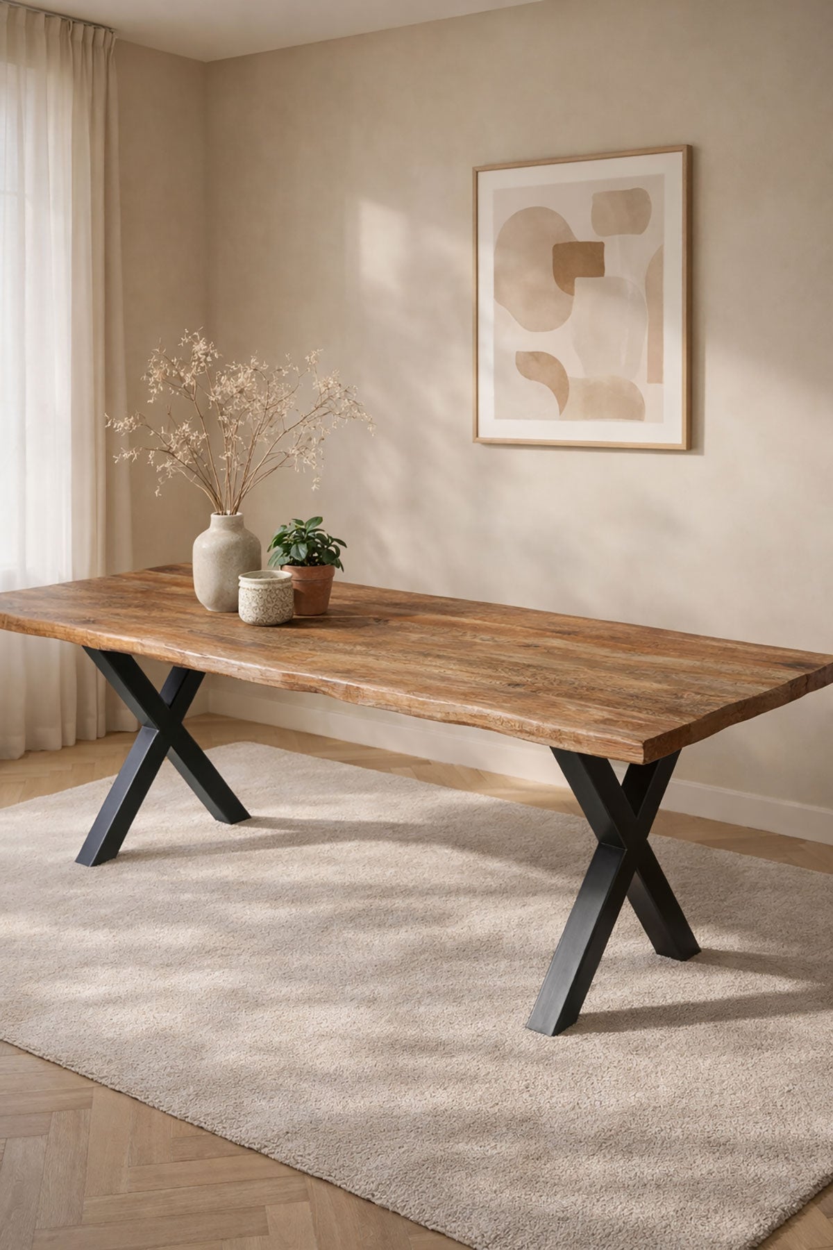 Eettafel Zoe Rustic met X-poten - Natuurlijke rand