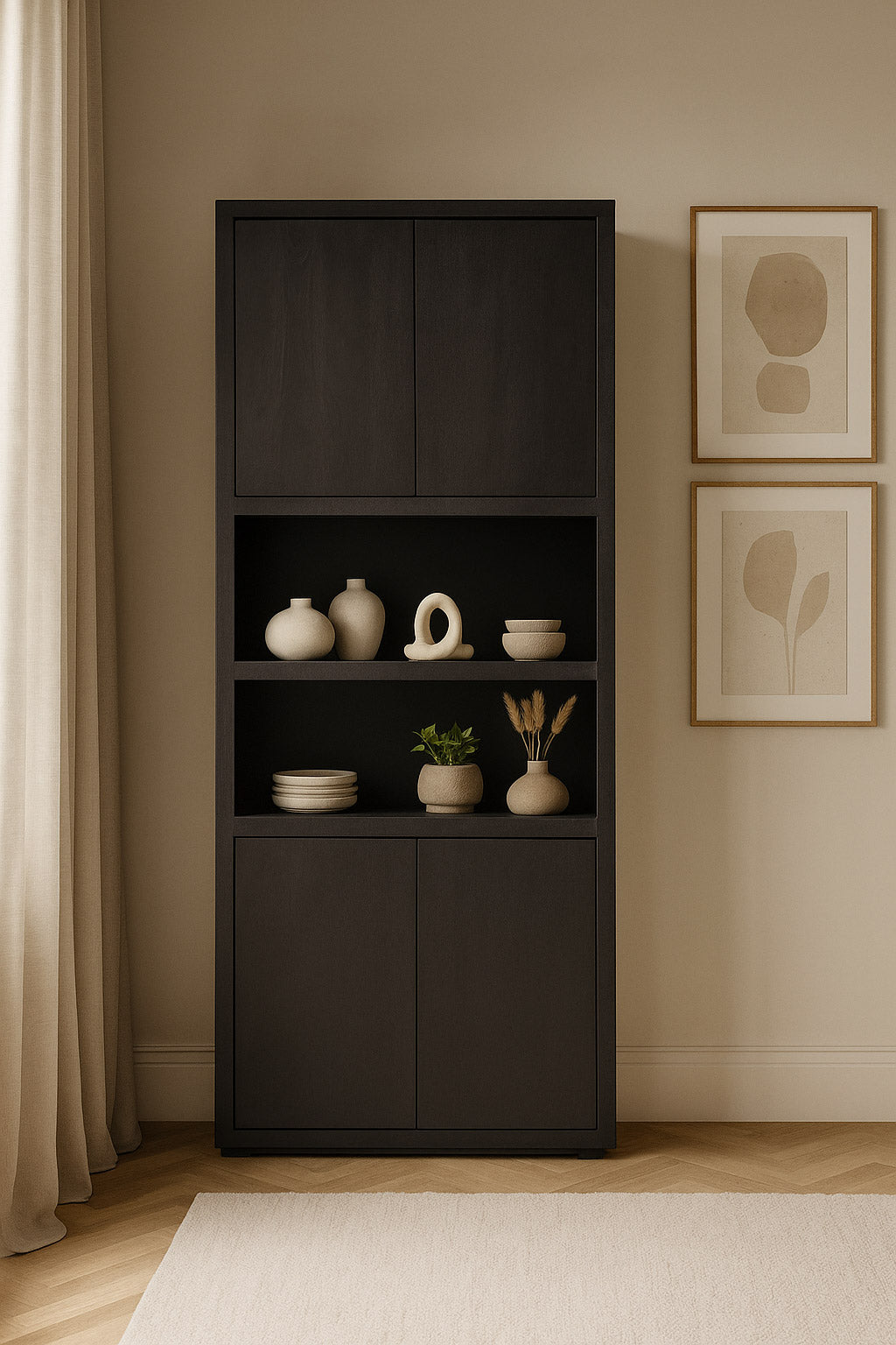 Boekenkast Hugo Black - 2 vakken 4 deuren | 80 cm