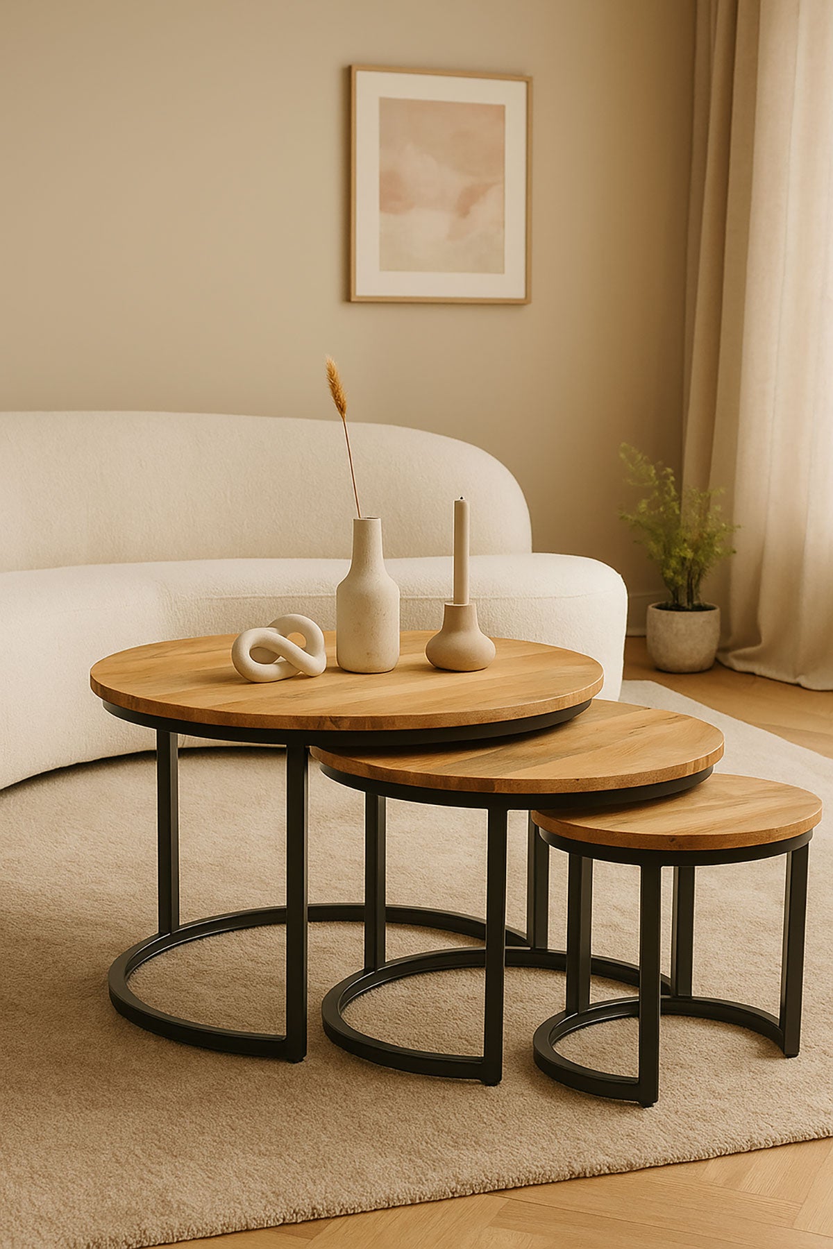Salontafel Monica Natural - Round | Set van 3