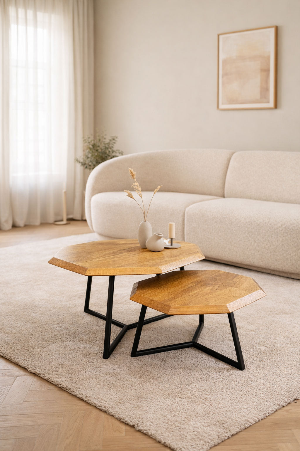 Salontafel Stuart Natural - Octagon | Set van 2
