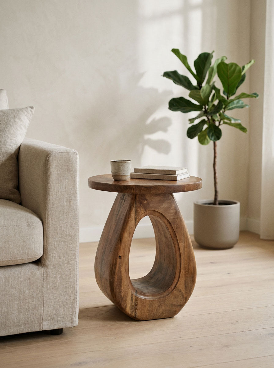 Mangohouten bijzettafel Hannah bruin – rond | 38 cm
