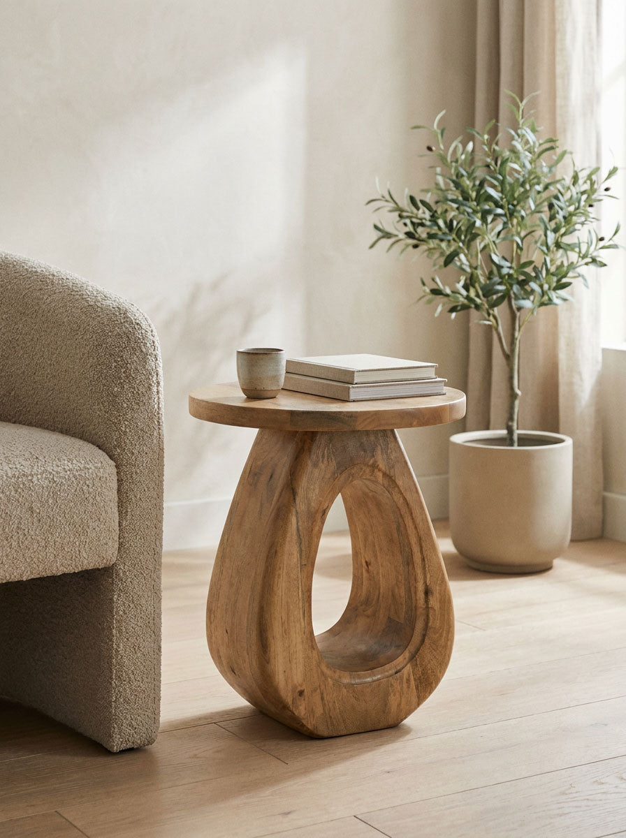 Mangohouten bijzettafel Hannah naturel – rond | 38 cm