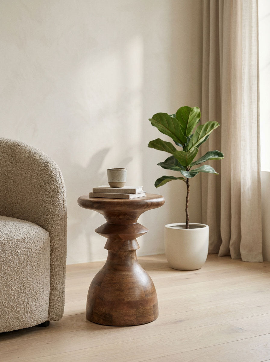Mangohouten bijzettafel Hennie bruin – rond | 35 cm