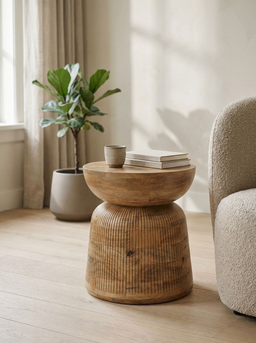 Mangohouten bijzettafel Nicole naturel – rond | 38 cm