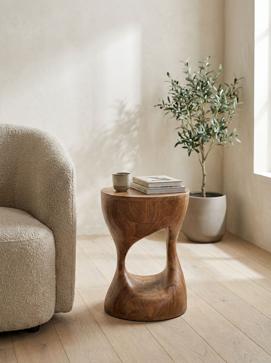 Mangohouten bijzettafel Patty bruin – rond | 34 cm