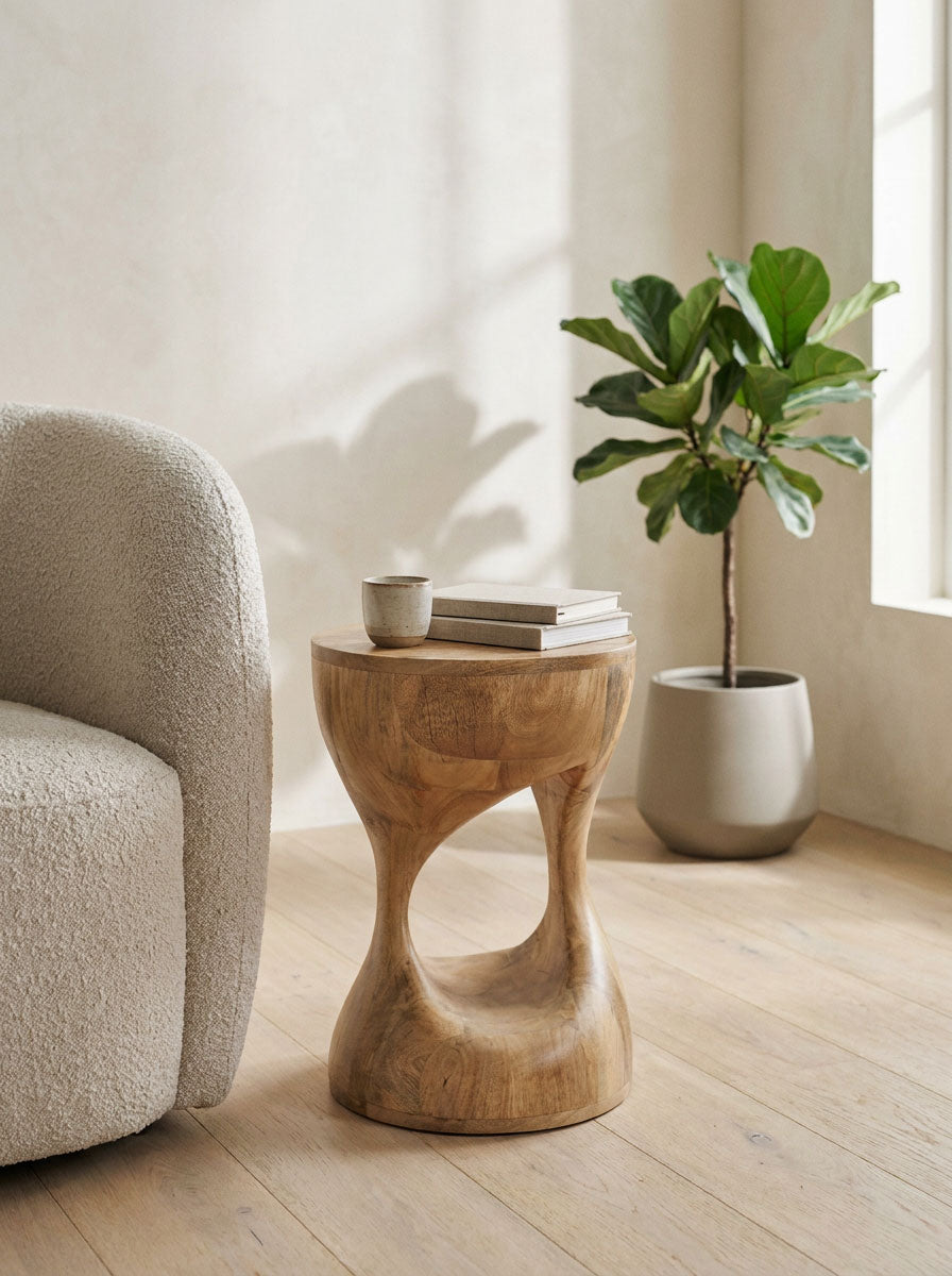 Mangohouten bijzettafel Patty naturel – rond | 34 cm