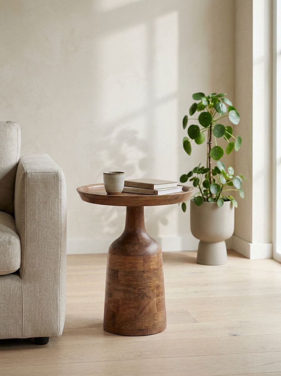 Mangohouten bijzettafel Pennie bruin – rond | 45 cm